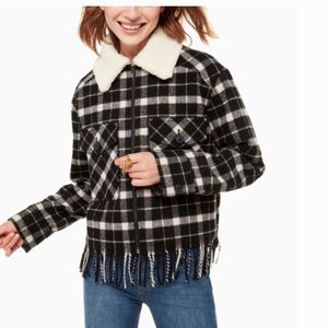 $420 KATE SPADE Rustic Plaid Jacket W/ Fringe Size Small